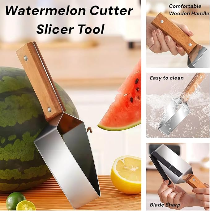 Triangle Watermelon Cutter, Stainless Steel Triangle Watermelon Slicer Large Piece, 2-In-1 Multifunctional Fruit Slicing for Home Kitchen Camping Picnic (1pc)