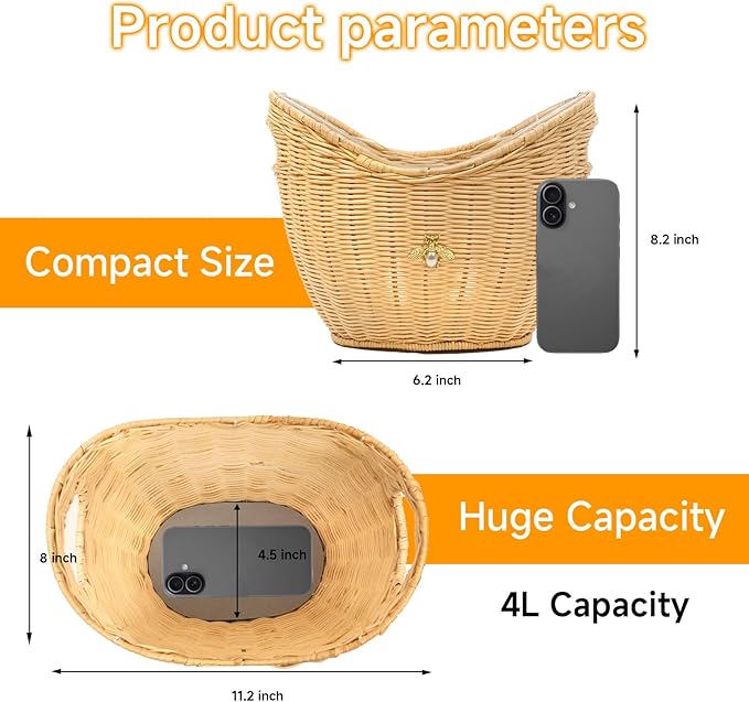 Lexenic Ice Bucket with Handle Hole, Woven and Acrylic Double Layer Basket Design, 4L Champagne Wine Ice Bucket for Cocktail Bar, Parties, Picnics- Anti Frozen Hands Anti Water Leakage (Rattan)