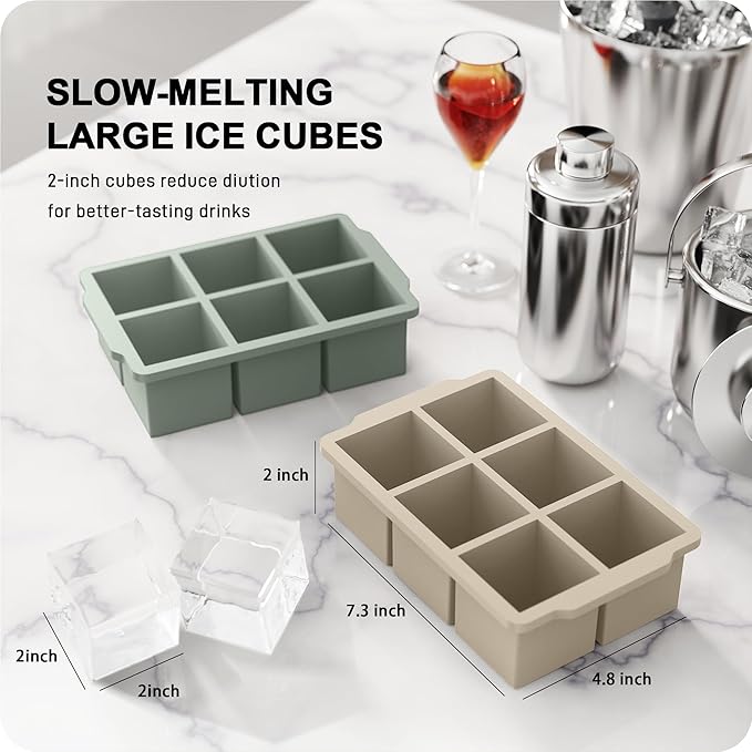 VLM 3 Packs Large Ice Cube Molds with Stackable Lid,Silicone Ice Cube Tray for Freezer,Big Square Ice Tray for Whiskey,Cocktails,Bourbon and Soups (Set 2)