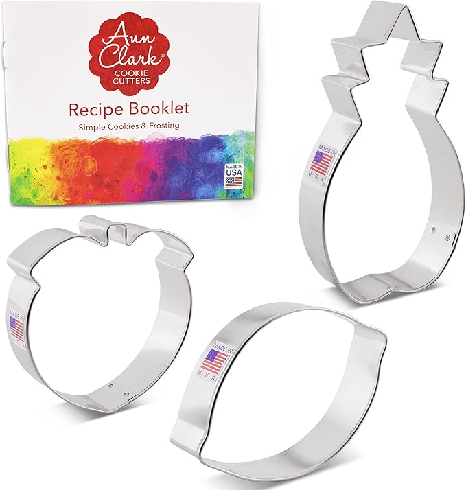 Ann Clark Fruit Cookie Cutters 3-Pc. Set (Lemon, Pineapple, Peach) Made in USA