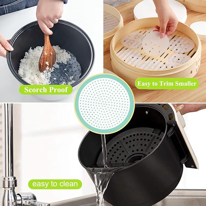 Multipurpose Silicone Liner for Steamer, Air Fryer, Pressure Cooker: Upgraded Reusable Air Fryer Liners, Silicone Baking Mat Steamer Liner, AirFryer Accessory Parchment Paper Replacement 13"