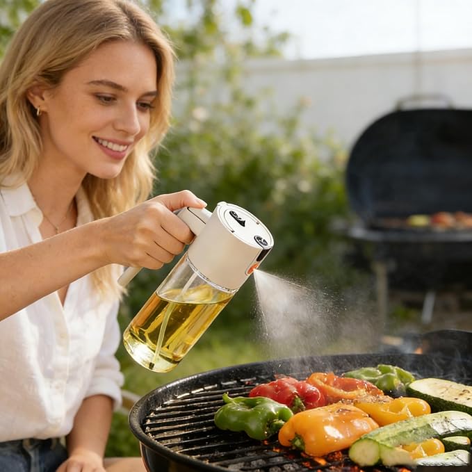 Large Premium Olive Oil Glass Spray Bottle, Ideal for Cooking, 2-in-1 Kitchen Oil Dispenser, 600ml/20oz Oil Spray Bottle, Perfect for the Kitchen, Air Fryers, Salads, and Barbecues