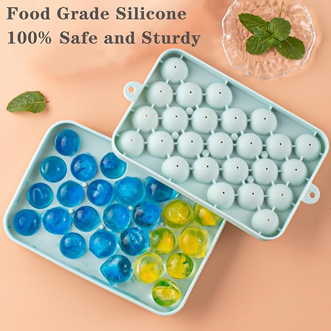 Round Ice Cube Tray, Easy Release Flexible Ice Mold Silicone Ice Sphere Tray with Removable Lids Reusable 25 Stackable Ice Ball Maker Mold for Chilling Whiskey Cocktail Coffee, BPA Free
