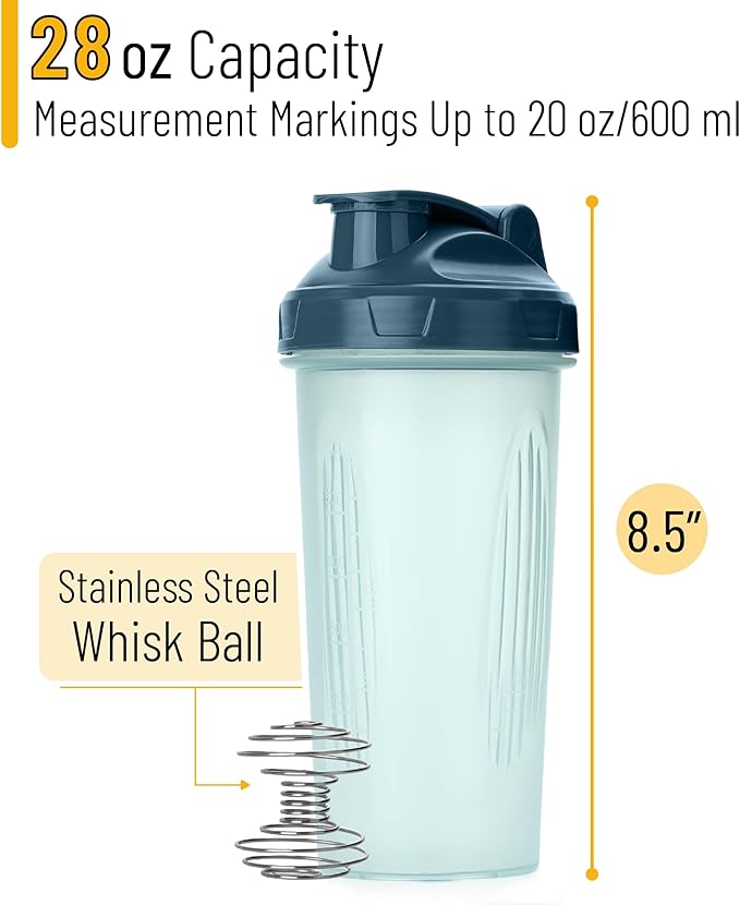Mr. Pen- Shaker Bottle for Protein Mixes, 28 oz, with Wire Whisk Ball, Ideal for Protein Shakes