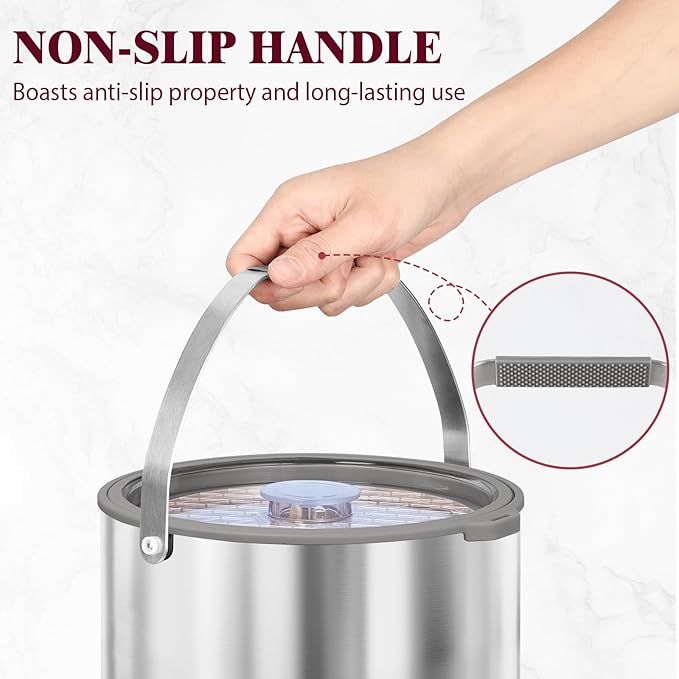 6.8L/7QT Insulated Ice Bucket with Lid & Scoop,Double-Wall Ice Bucket for Parties,Cocktail Bar(Grey)