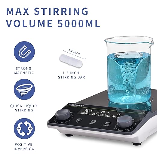 Magnetic Stirrer 5.9 inch Magnetic Stir Plate with stir bar LCD Display 100-1600RPM Max Stirring Capacity 5000ml Digital Magnetic Stir Plate Magnetic Mixer Lab Stirrers(No Heating)