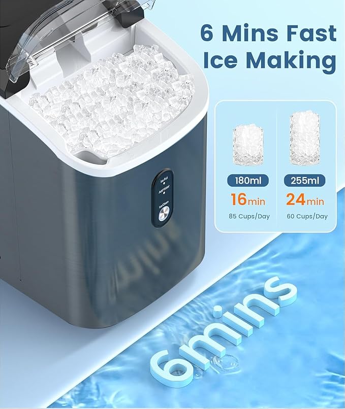 Electactic Countertop Ice Maker with Handle, Stainless Steel Ice Machine, 35 Lbs/Day Ice Making Capacity, Includes Ice Scoop, Ideal for Home, Bar, Party and Office Use(Black)