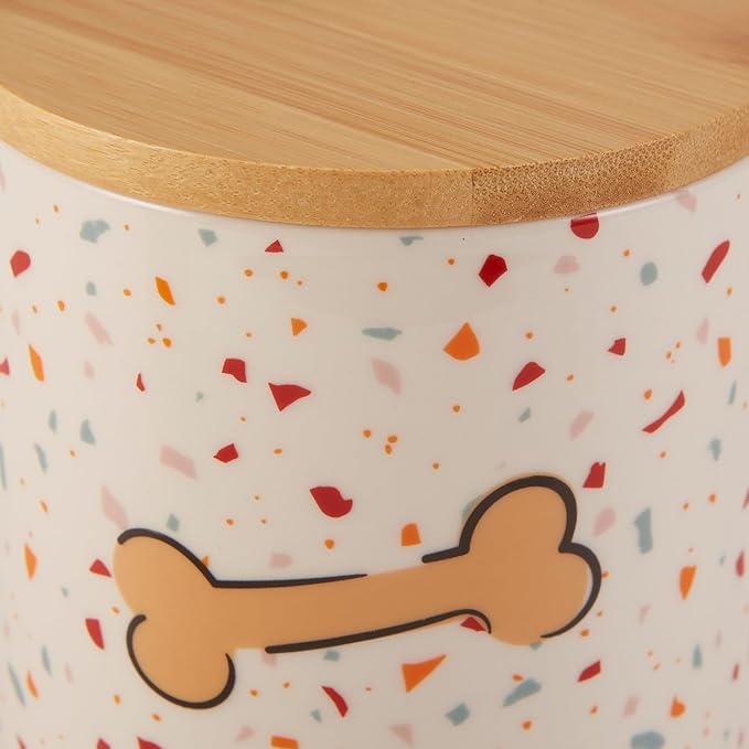 Bone Dry Ceramic Pet Treat Canister, Dishwasher Safe, 4x6.5 Terrazzo