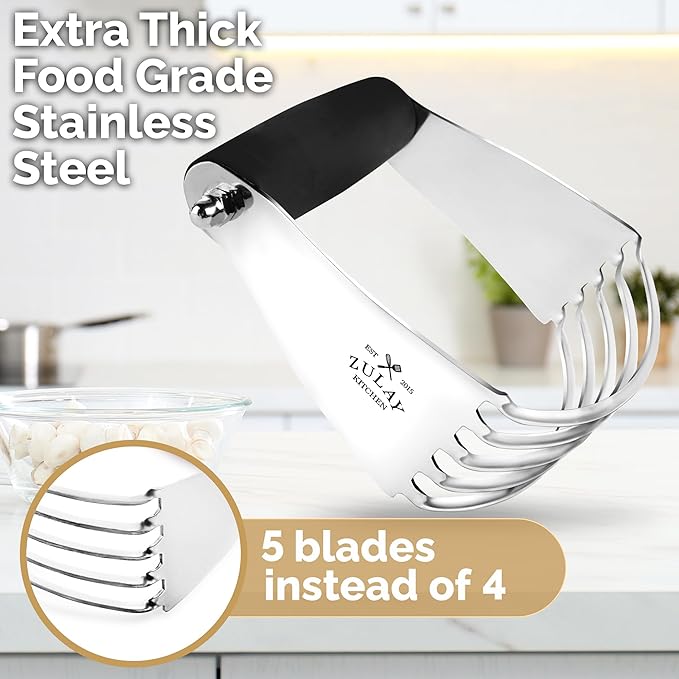 Zulay Kitchen Large 4-Inch Dough Blender Top Professional - Stainless Steel Pastry Cutter, Heavy Duty Dough Cutter With Blades, Pastry Blender And Butter Cutter - Pastry Cutter For Baking (Black)
