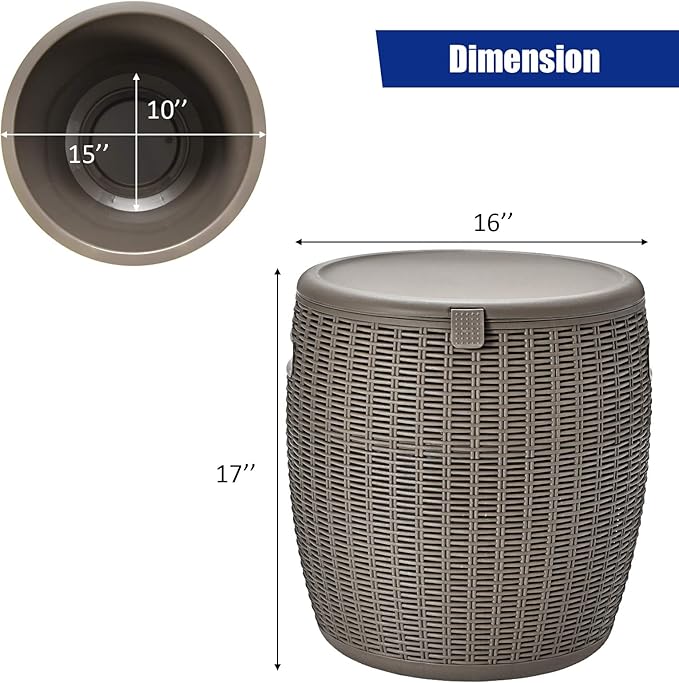 Giantex 9.5 Gallon Ice Cooler, Wicker Round Ice Chest, Outdoor Beer Wine Ice Bucket, Top Lid Side Handles Drainage Plug, Weather-resistant Patio Cool Bar Table for Cocktail Party Poolside Deck