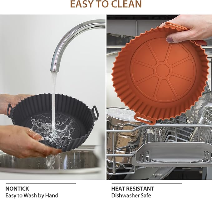 2 Pack Air Fryer Silicone Liners for Ninja, Reusable Silicone Bowl Basket Fit for 3 to 5QT Air Fryer, Replacement of Flammable Parchment Paper, Baking Tray Oven Accessories (Top 8in, Bottom 6.8in)