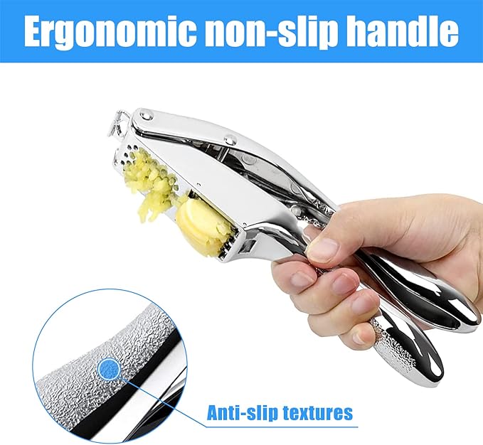 2-in-1 Garlic Cutter Stainless Steel Garlic Press with Ergonomic Non-Slip Handle for Fresh Garlic Ginger Nut Easy to Use & Clean