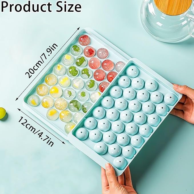 Ice Cube Tray with Lid, 33 Sphere Ice Cube Mold for Freezer, Stackable Round Ice Ball Maker Circle Ice Trays for Cocktails, Whiskey, Coffee, Drinks (Blue)