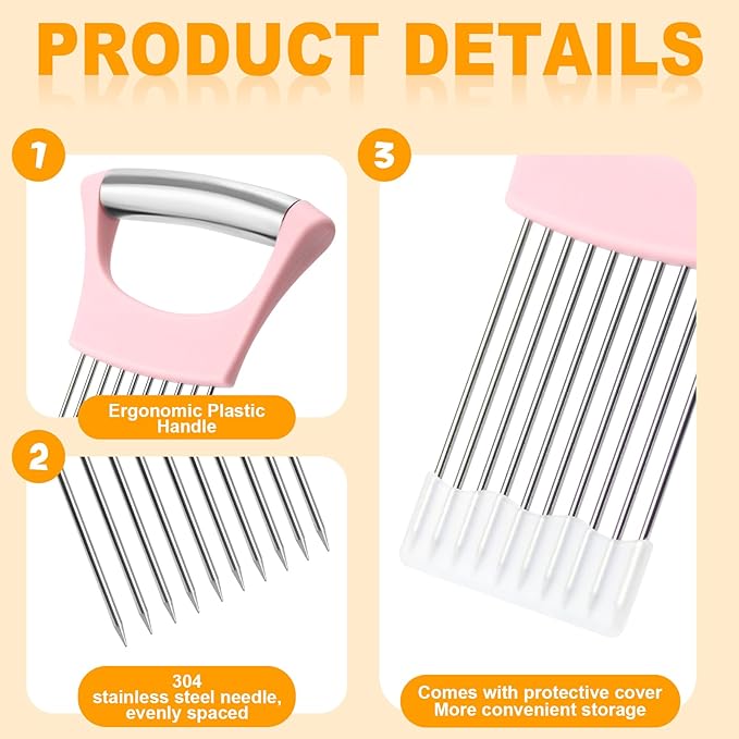 Pink Stainless Steel Onion Holder for Slicing,Onion Slicer Holder, Onion Cutter for Slicing of Onions, Tomatoes,Avocados,Eggs and Other Vegetables,Valentine's Day Gift Kitchen Utensils (Pink)