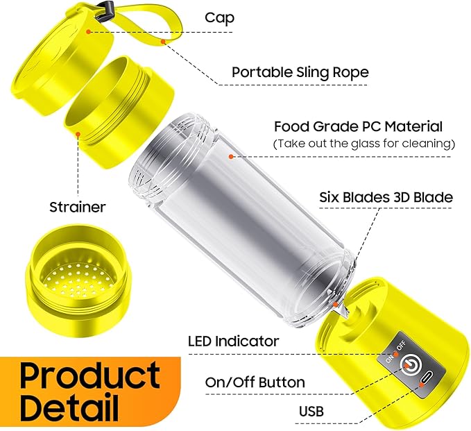 2026 Newly Upgraded Portable Smoothie Blender - Cordless Personal Blender Type-C Rechargeable, 13Oz Juice Cup BAP Free, 20,000Rpm Speed Powerful Blending, Freshly Squeezed in Sports/Office