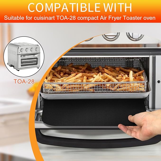 4 Packs Oven Liners for Bottom of Oven, 11.4"x9.8" Reusable Non-Stick Heat Resistant Toaster Liners Toaster Mat for Cuisinart TOA -28 TOA -26 AFR-25 Air Fryer Convection Oven