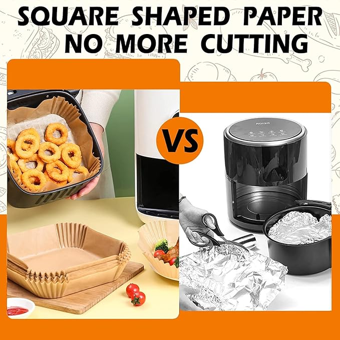 Air Fryer Liners Disposable, Large Airfryer Liners 10 Inch Square, Non-stick Air Fryer Paper Liners Oil Resistant, Waterproof Air Fryer Parchment Paper Liners for Roasting Microwave