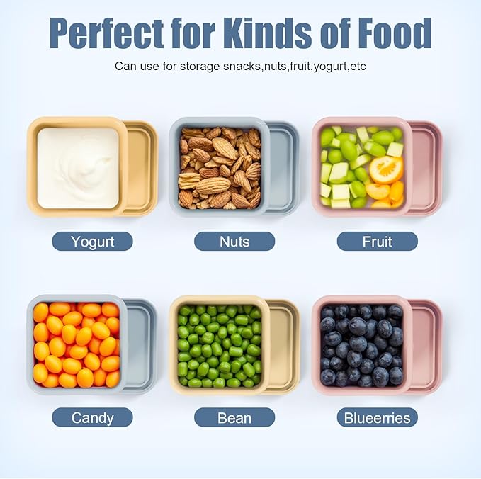 6 pcs 10 oz Silicone Snack Containers with Lids Silicone Food Storage Containers, Baby Snack Container Small Lunch Container for Kids, Daycare, School and Travel