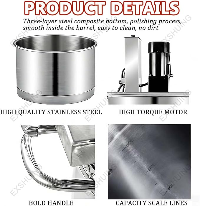Commercial Sauce Cooking Mixer, Automatic Pot Stirrer With Adjustable Speed & Large Capacity Pot, For Restaurants And Catering, 30cm To 60cm Diameter Available, 20l To 145l(45cm/60L)