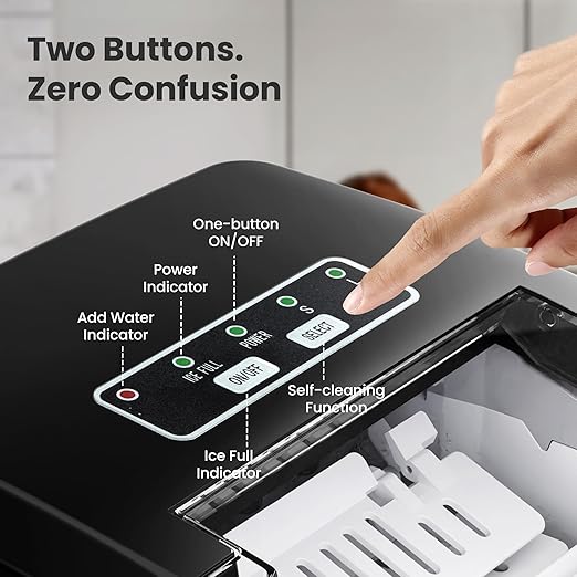 Crzoe Ice Makers Countertop with Handle, 2 Sizes of Ice, 8 Bullet Ice Cubes in 6 Mins, 26Lbs/24H, Portable Ice Maker with Self-Cleaning, Ice Machine for Home&Kitchen&Office&Party (Black)