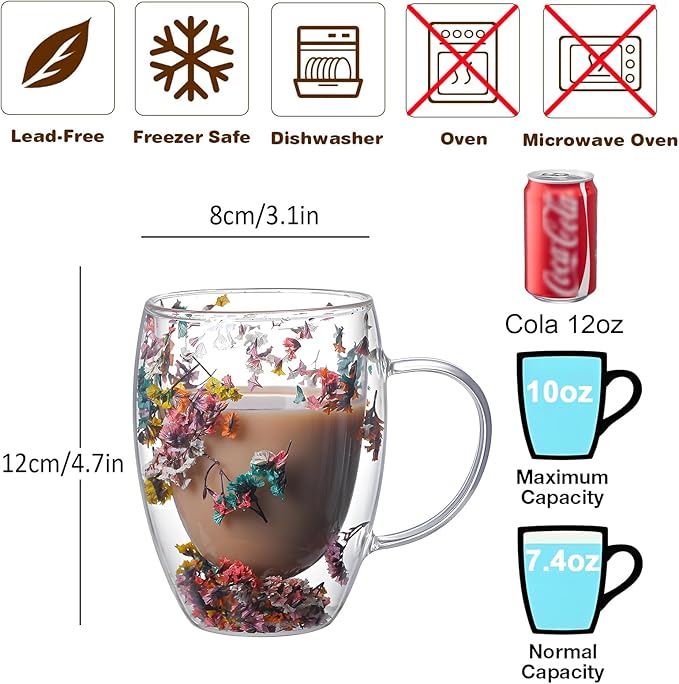 NBHUZEHUA Double Wall Glass Coffee Mugs Clear Cups for Cappuccino Tea Espresso Latte Hot Beverages Glasses Birthday Gifts for Women Her