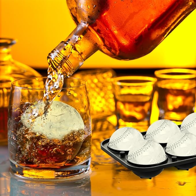 Baseball Ice Cube Molds 2.2 Inch Large Baseball Silicone Ice Cube Molds Fun Shapes Craft Sphere Ice Molds Novelty Christmas Gifts for Men Women Cocktails, Bourbon, Brandy, Whiskeyy