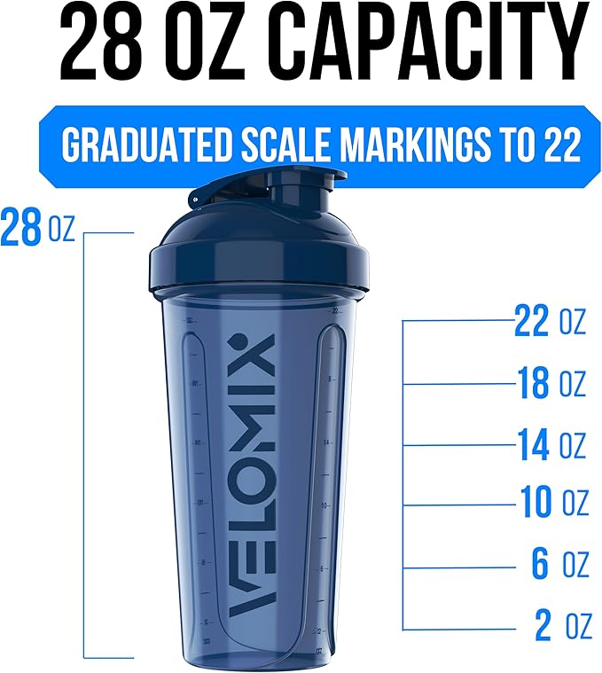 VELOMIX -4 PACK- 28 oz Protein Shaker Bottle for Protein Mixes - 4x Wire Whisk | Leak Proof Shaker Cups for Protein Shakes | Protein Shaker Bottle Pack | Protein Shake Cup (NeoCool Pack)