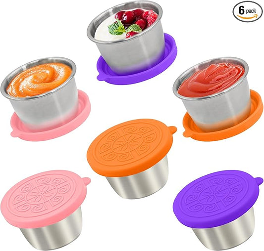Qukaka 6x2.7 Oz Salad Dressing Container to Go,Handy Leakproof Stainless Steel Meal Prep Containers Reusable,Sauce Containers for Lunch Box, Picnics, Travel, Office and Kitchen Storage