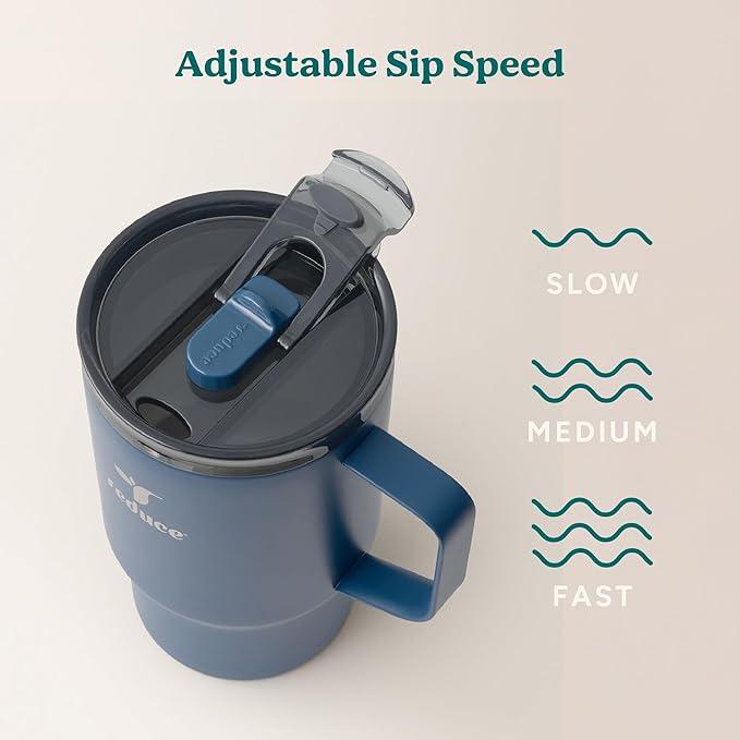 Reduce Hot1 18 oz Hot1 Stainless Steel Insulated Mug with Temperature Adjusting Lid - Dual-Wall Vacuum, Cupholder Friendly - Keeps Drinks Hot for 6 Hours - Ideal for Coffee, Tea & Other - Mineral Blue