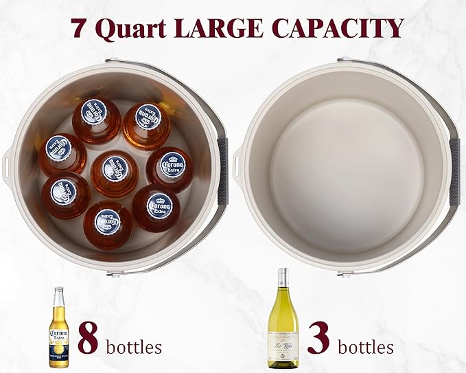 6.8L/7QT Insulated Ice Bucket with Lid & Scoop,Double-Wall Ice Bucket for Parties,Cocktail Bar(White)