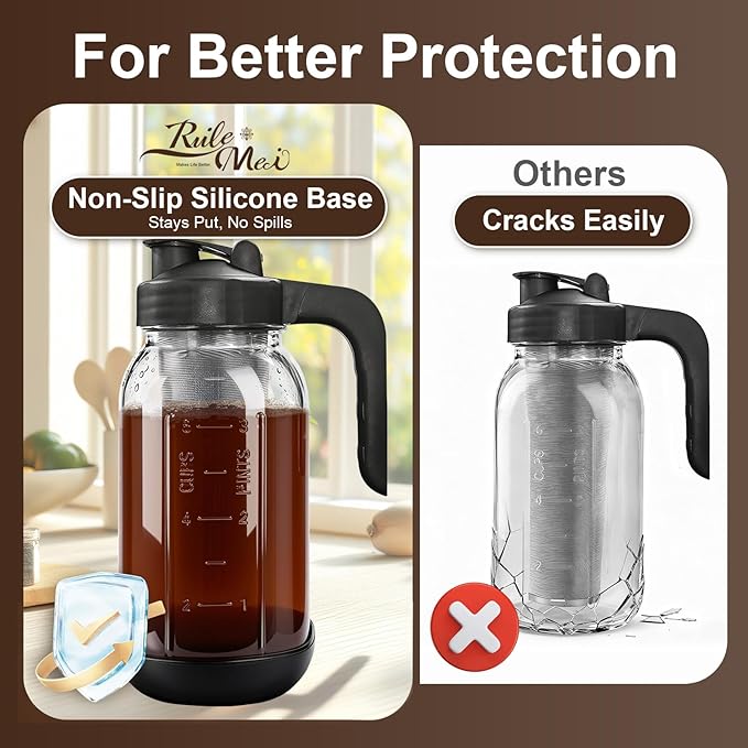 2 PCS Cold Brew Coffee Maker,64 oz Mason Jar Pour Spout Lid, Refillable Stainless Steel Filter,Non-slip Silicone Sleeve for Glass Pitcher, Homemade Beverage,For Home Baristas & Coffee Enthusiasts