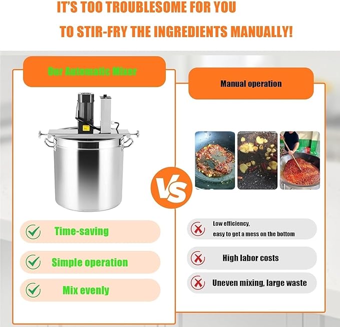 Automatic Food Mixer Pot, 200W Commercial Electric Stainless Steel Sauce Stirrer Frying Machine with 4 Blade Stirring Scraper Blender for Jam Sauce Food Blender Making Filling(85L)