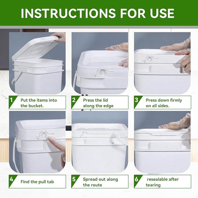Food Storage Buckets with Lids - 4 Set Square Clear Plastic Containers, Airtight Pressure Seal & Handle for Kitchen Freezer Prep (White, 68 oz)