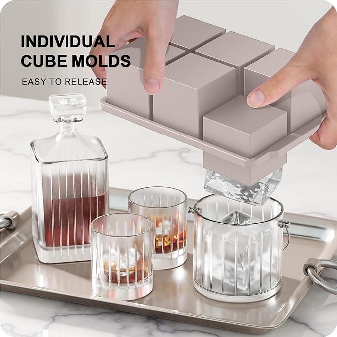 VLM 3 Packs Large Ice Cube Molds with Stackable Lid,Silicone Ice Cube Tray for Freezer,Big Square Ice Tray for Whiskey,Cocktails,Bourbon and Soups (Set 2)
