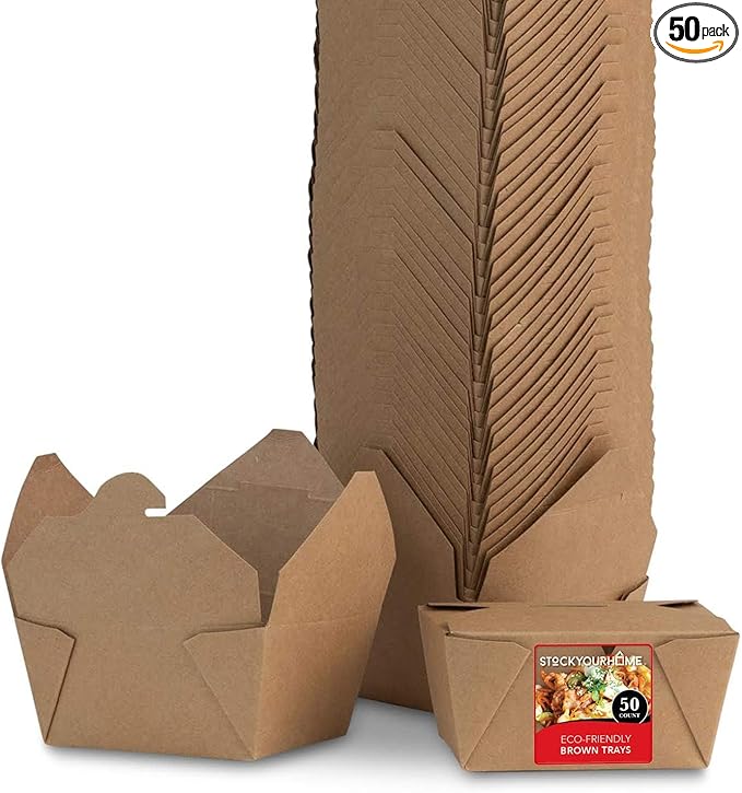 Stock Your Home Take Out Food Containers Microwaveable Kraft Brown Take Out Boxes 30 oz (50 Pack) Leak and Grease Resistant for Restaurant, Catering and Party