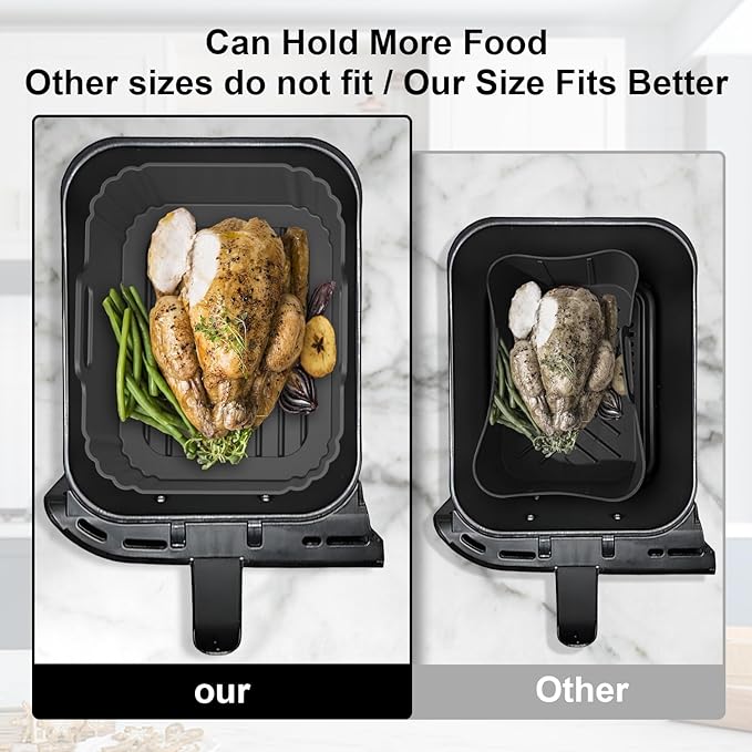 10QT Large Thickened Silicone Air Fryer Liners 2 Pack for Ninja Foodi Dual Zone DZ550 DZ401 DZ550GY DZ302, Reusable 2-Basket Trays, 6-in-1 DualZone Airfyer Accessories