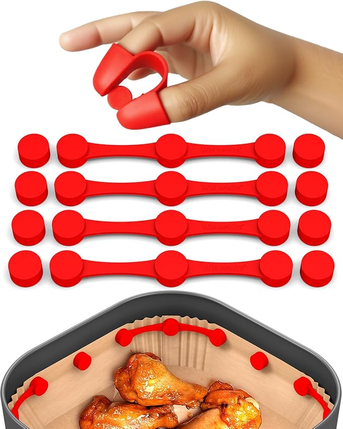 Air Fryer Magnet Silicone Buckles 2 (13 Pack) - Hold Parchment Paper Liners, Prevent Fire Hazard & Food Covering - High Temp Food Grade Silicone (12+1 Upgraded)