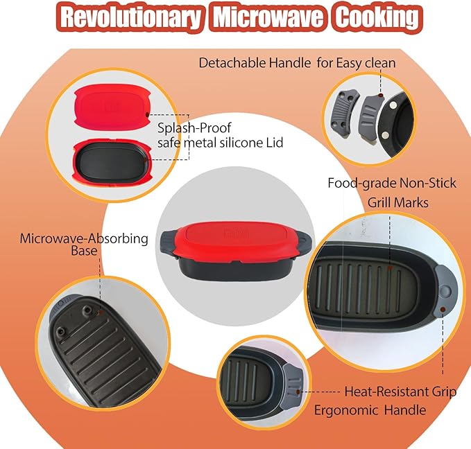 MKYSAIL Quick-Heat Microwave Grill Pan & Bacon Cooker | The Perfect Kitchen Addition for Single Servings & Fast Family Sides.Compact Multi-Use Microwave Cookware with Lid for Chicken, Veggies,Pancakes | Dishwasher Safe,Portable for Kitchen, RV, Dorm, O...