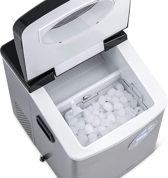 NewAir 50 lb. Countertop Ice Maker | Portable Bullet Ice Machine | 12 Cubes in 7 Minutes, 3 Ice Sizes | Stainless Steel, Self-Cleaning, BPA-Free