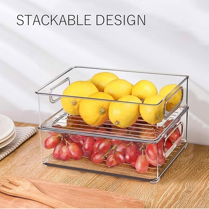 3 Pack Refrigerator Organizer Bins, 3 Sizes Stackable Clear Pantry Storage with Handles for Fridge, Freezer, Shelves, Drawer, Snack Organizer for Home & Kitchen