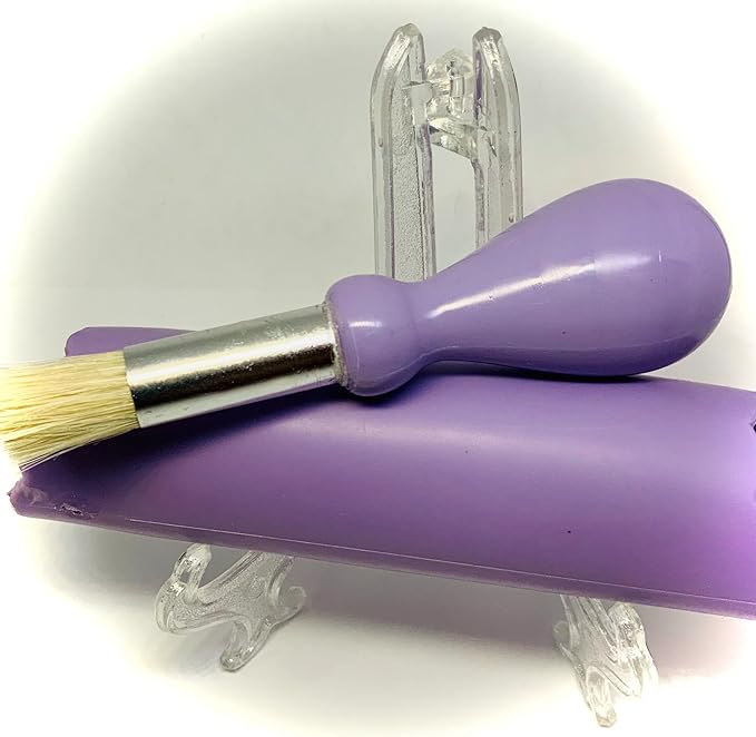 BonCera, All-in-one Premium Ceramic Garlic Grater Plate 4-Piece Set - Purple Embossed Design and Style - For Garlic, Ginger, Chocolate, and more! - Comes with 5.25" Plate, Peeler, Brush, and Stand