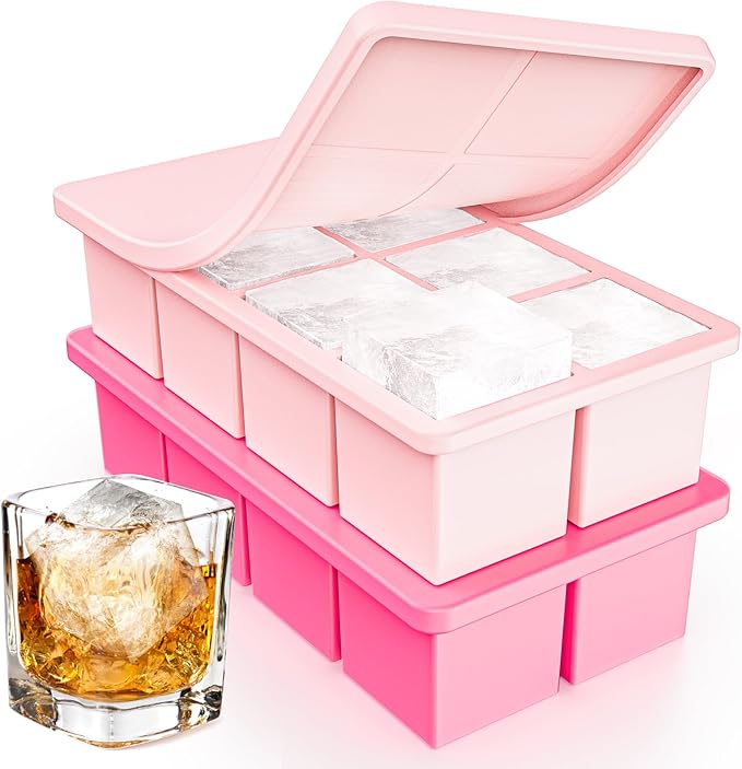 2-Pack Large Ice Cube Trays, Lxndaser 2 Inch Silicone Ice Cube Molds With Lid For Whisky, Leakproof Stackable Design Big Square Silicone Ice molds for Iced Coffee, Bourbon, Scotch,soup