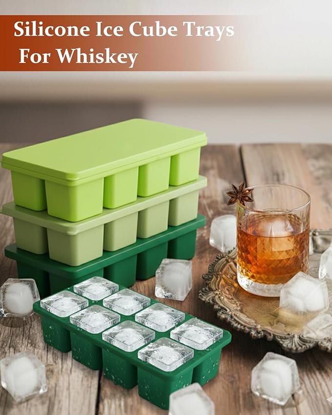 Large Silicone Ice Cube Trays with Lids, ZDPMK 3 Pack Large Whiskey Ice Cube Molds, Easy‑Release 2 Inch Square Big Ice Cube Molds for Freezer, Cocktails, Iced Coffee, Baby Food, Dishwasher‑Safe