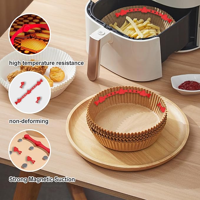 Air Fryer Magnets Silicone Buckle for Parchment Paper Liners, High-Temp Resistant Air Fryer Accessories, Safely Lock Paper from Heating Element or Covering Food, Prevent Burning (Triangular)