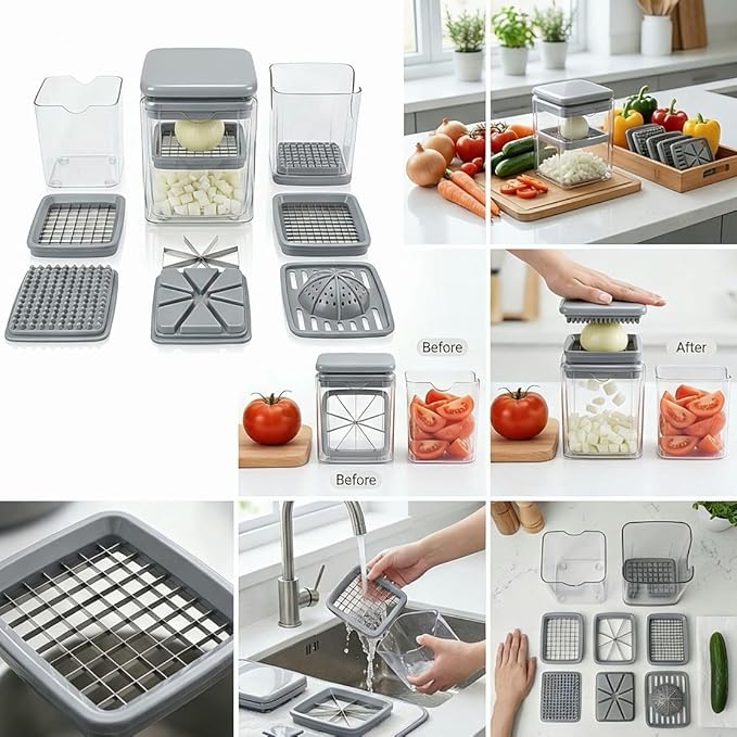 13-in-1 Vegetable Chopper with Container – Manual Veggie & Onion Food Chopper, Multifunction Vegetable Dicer for Fast Meal Prep, Kitchen Chopper with Stainless Steel Blades