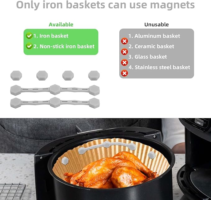 2 Sets Air Fryer Magnet Silicone Buckle, Air Fryer Magnets for Parchment Paper Liners Silicone Magnetic Buckle Prevent Paper Burning Kitchen Accessories (Gray)