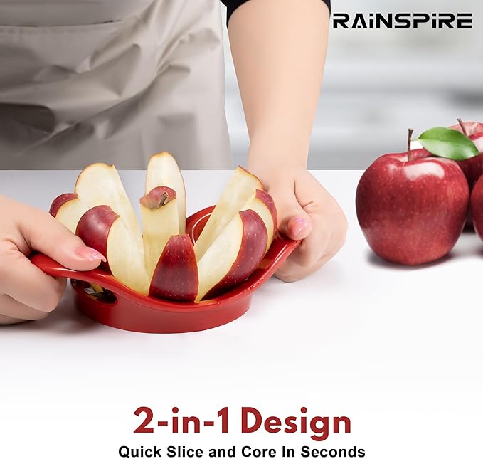 Rainspire Apple Cutter 8 Slices, 8 Blade Apple Slicer and Corer, Apple Corer Tool with Stainless Steel Blades, Super Sharp Fruit Cutter Fruit Slicer (Red)