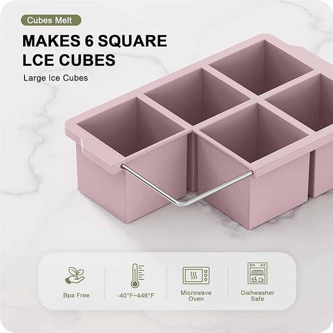 VLM 3 Packs Large Ice Cube Molds with Stackable Lid,Silicone Ice Cube Tray for Freezer,Big Square Ice Tray for Whiskey,Cocktails,Bourbon and Soups (Set 5)