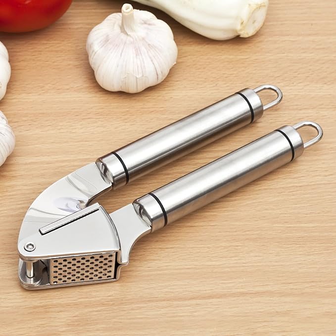 Garlic Press Stainless Steel - Premium Professional Grade Garlic Mincer, Crusher & Peeler Set - Easy Clean, Dishwasher Safe & Rust-proof(A)