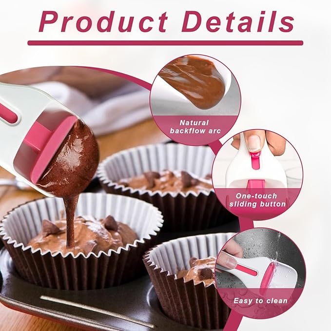 2 pcs Cupcake Scoop,Cupcake Scoop Batter Dispenser,Cupcake Batter Dispenser,One Click Sliding,Cupcake Dispenser,Cupcake Batter For Cookie Dough Pancakes - Unique Baking Supplies